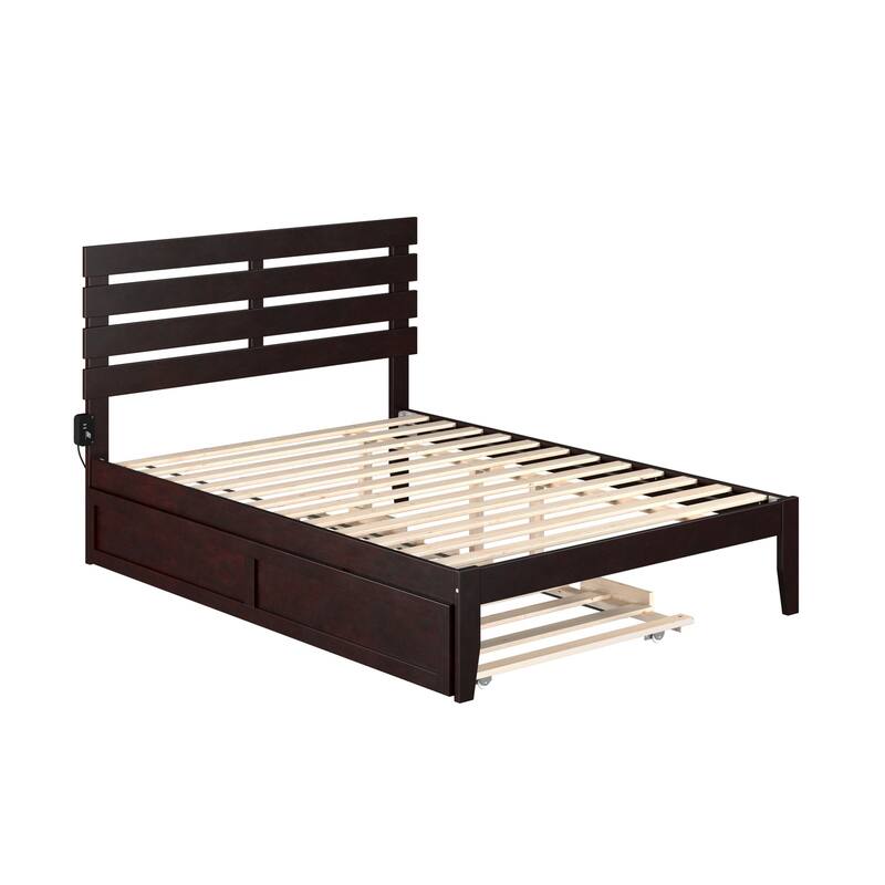 Full Size Bed with Trundle - Espresso Finish - Modern Gothic Style - HomeStock