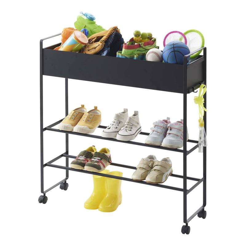 Yamazaki Home Entryway Storage Cart, Steel, Holds 6 pairs of shoes, Wheels - L 8.66 x W x H 29.33 inches - Black