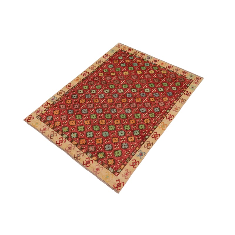 Modern Balochi Whitehead Red/Beige Hand Knotted Wool Rug - 6'9'' x 9'8''