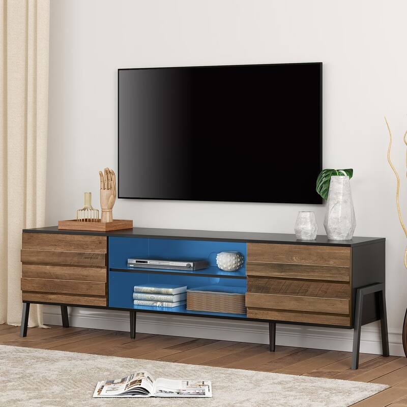 Mid-Century Modern TV Stand for 55"/65"/75" TV Console with LED Light