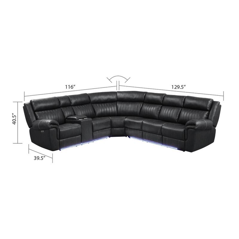 Aviator Modern & Contemporary Sectional Sofa Made with Wood & Built in LED Lights, Bluetooth Speakers & Cup Holders