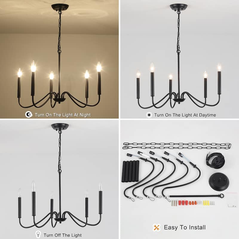 25.59" Wide 5-Light Simple Candle Chandelier, Farmhouse Chandelier, Traditional Metal Ceiling Light for Dining Room