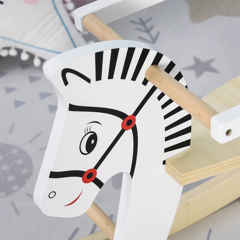 Kids Wooden Rocking Horse Toy with Pedals and Smooth Curved Rails for Toddlers Balance Training - 26.75" L x 10.5" W x 19" H