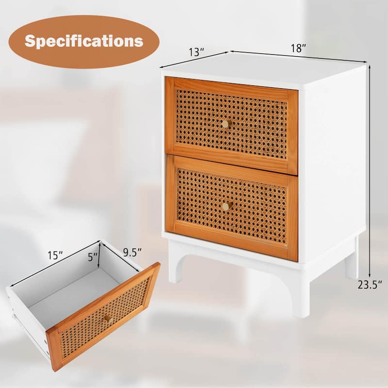 Costway 1/2 PCS Rattan Nightstand with Storage Wood End Sofa Side
