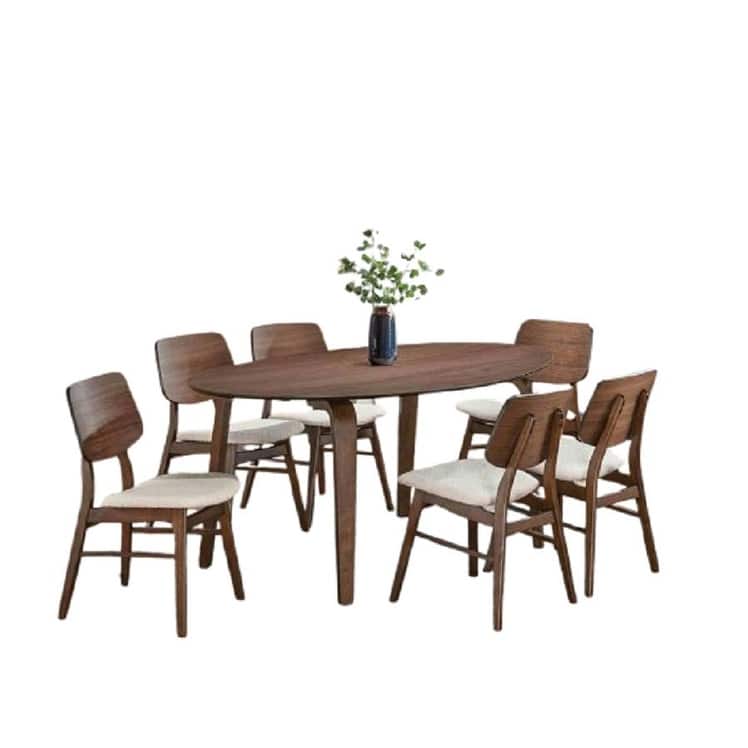 Mid Century Modern 7PC Dining Set Walnut Finish Table and Chairs