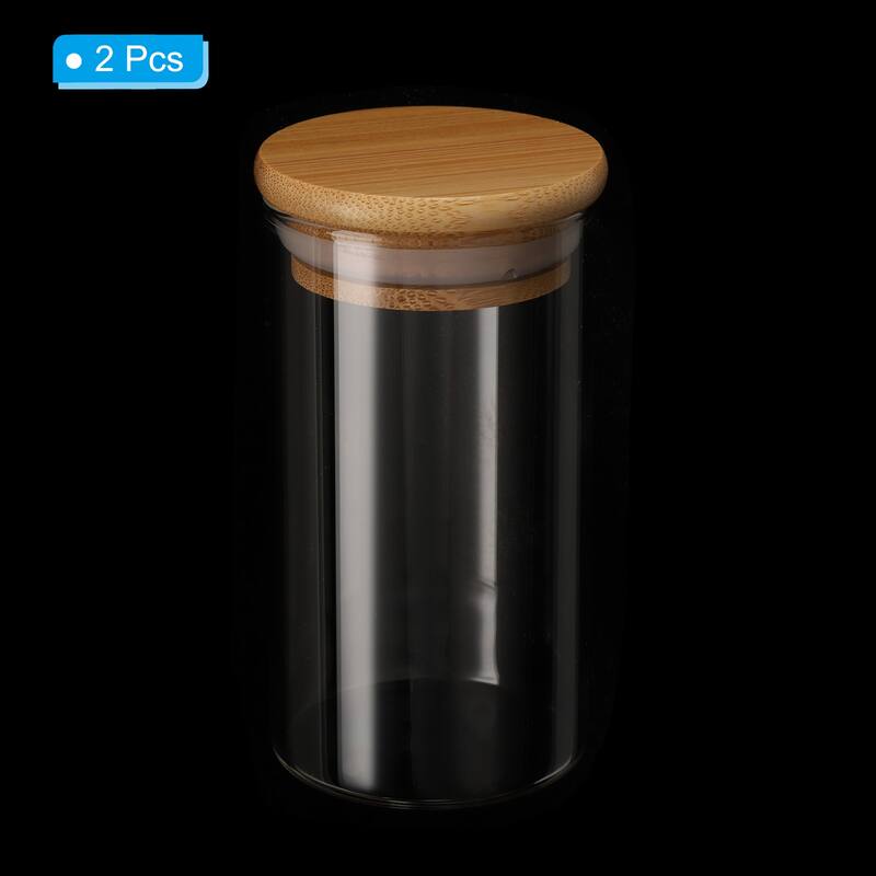 2Pcs 19oz Glass Jar with Airtight Bamboo Lid Glass Kitchen Container (20x6.6cm) - Transparent
