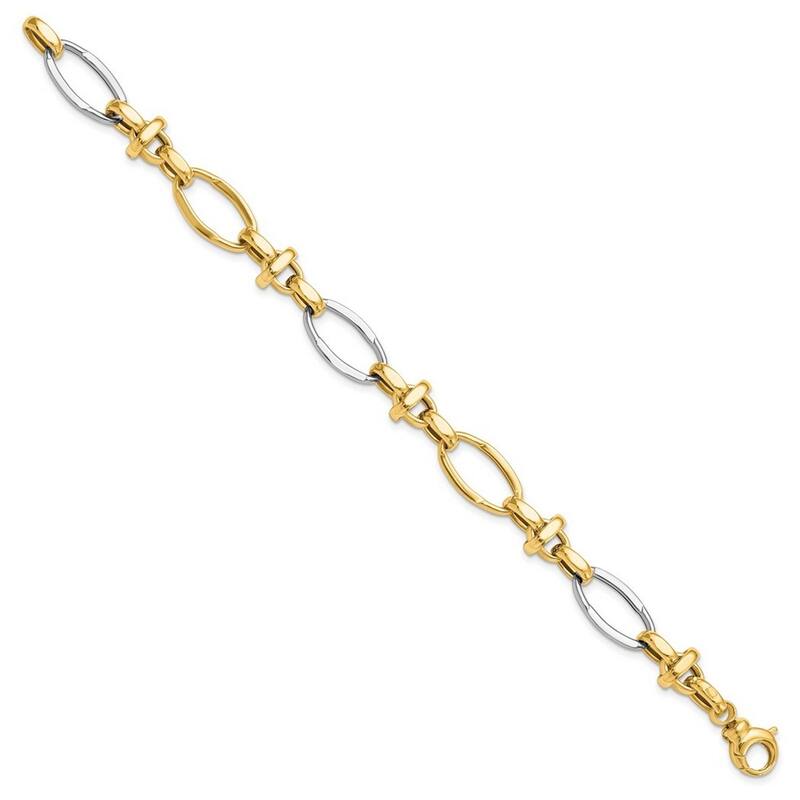 Curata 14k Two tone Polished Fancy Link Bracelet 7.75 Inch