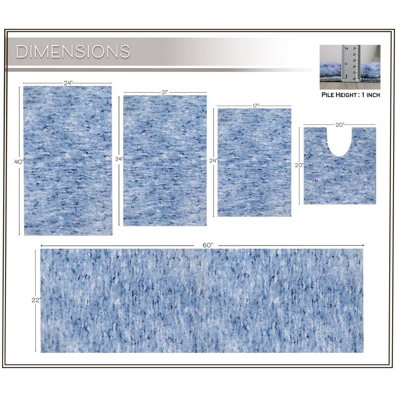 Home Weavers Cloud Comfort 100% Microfiber Bathroom Rug, Non Slip Bath & Water Absorbent Soft Bath Mat - 5 PC Set