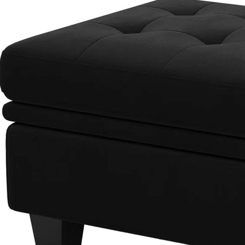 HomeRoots 32" Beige and Black Velvet Tufted Storage Ottoman