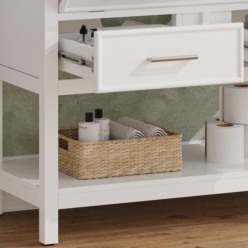 36" Vanity with Ceramic Sink,Vanity with Tip-Out Tray and 2 Full-Extension Drawers,Pulls and Close Drawer Slides Design
