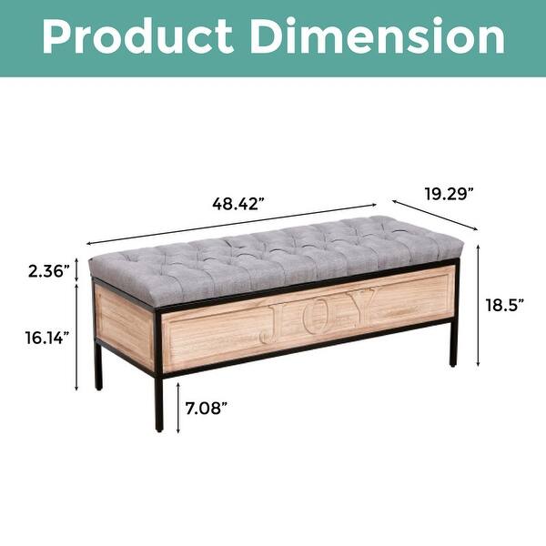 48'' storage bench Gray bed storage Linen benches with button - Bed ...
