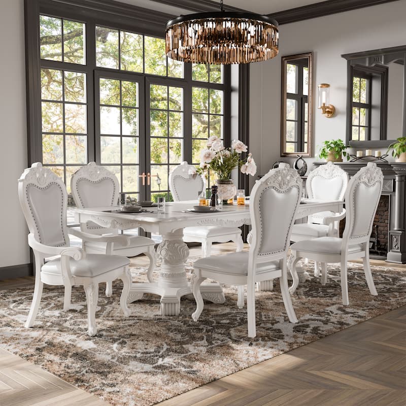 Furniture of America Eugene Traditional Solid Wood 7-Piece Expandable Dining Table Set - White