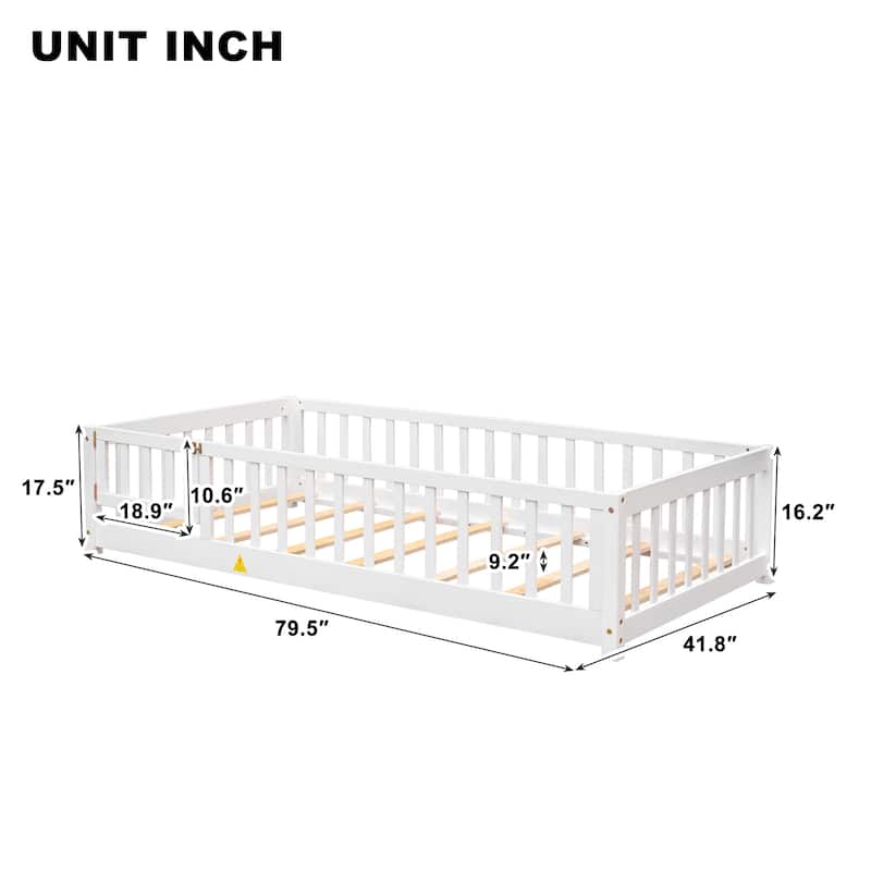 Floor Platform Bed with Fence and Door
