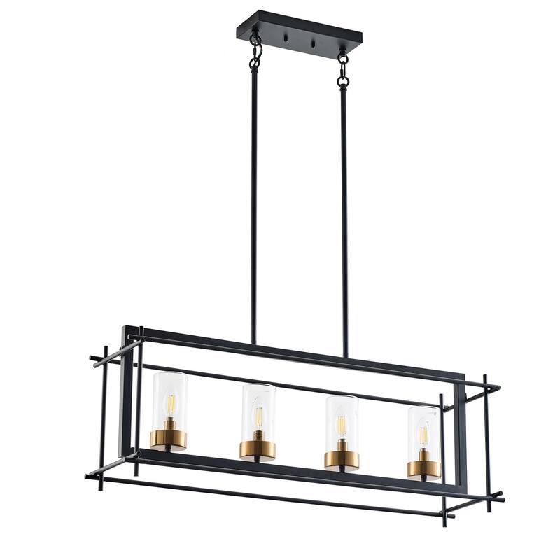 4-Lights Modern Fashion Rectangle Kitchen Island Lights - 34.3"D×10.2"W×85"H (Adjustable)