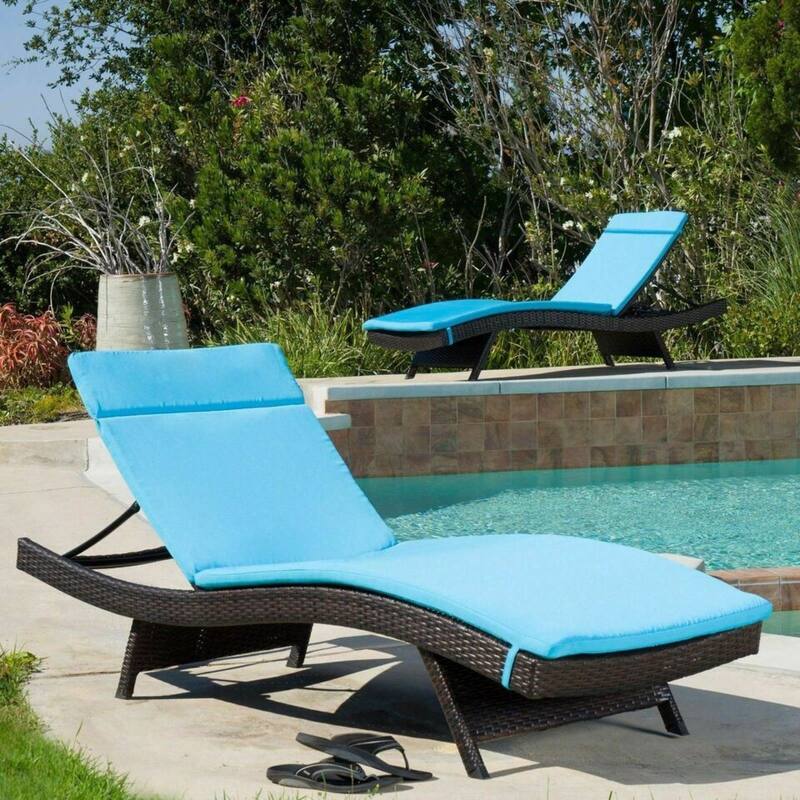 Roomfitters Salem Outdoor Chaise Lounge Cushion with Ties, Water Resistant, Patio Pad - Blue