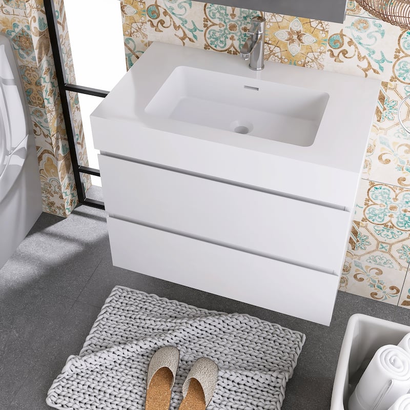 Floating Bathroom Vanity with Solid Surface Top