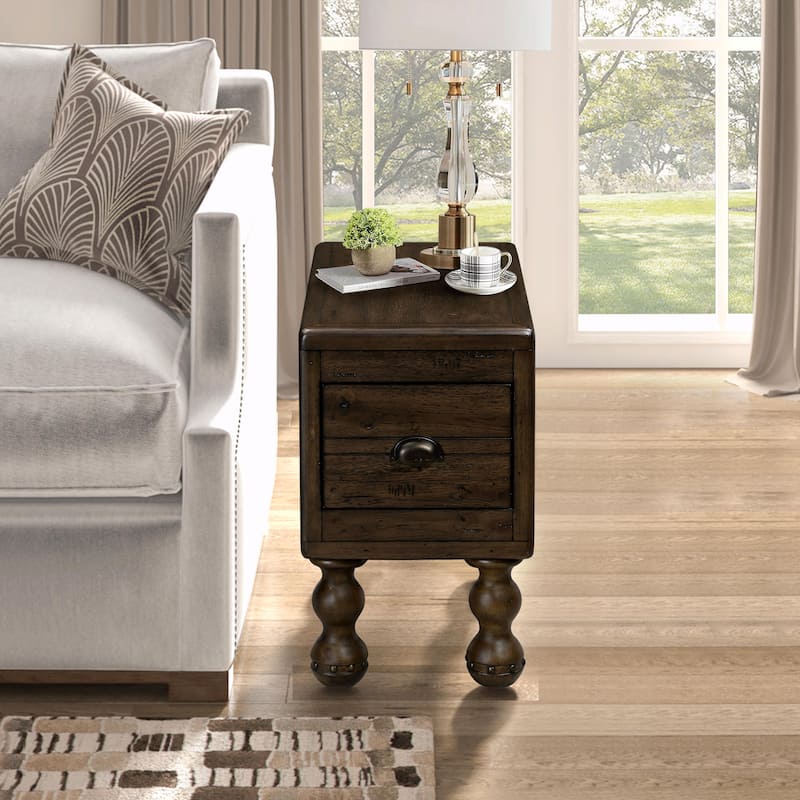 23.6" Rectangle Narrow Side Table with Drawer, Vintage Nightstand
