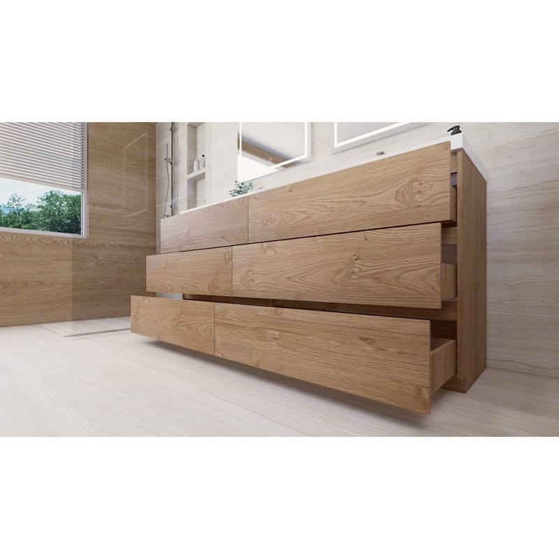 Angeles 72" freestanding bath vanity with dual basin reinforced acrylic top