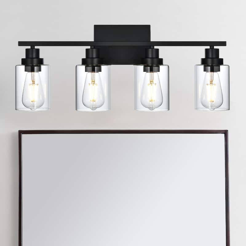 4-Light Wall Light Black Bathroom Vanity Lights, E26 Modern Bathroom Light Fixtures with Clear Glass Shade, Sconces Wall Lights
