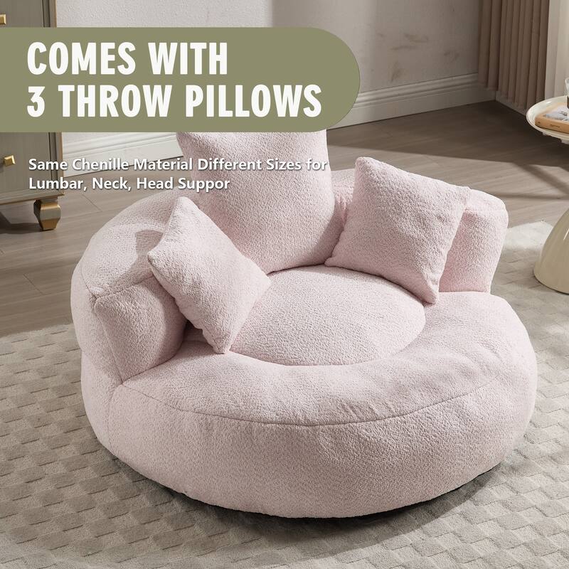 Chenille Upholstered Durable Comfort Lounger High Back Bean Bag Lazy Sofa With Three Pillows