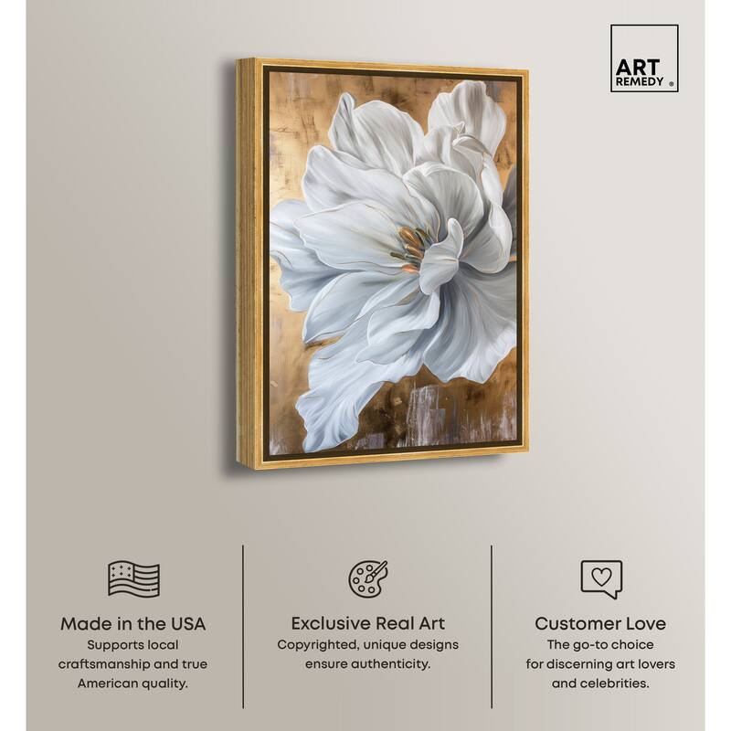 Art Remedy Bloom White Petals Framed Floral Fine 1 Piece Canvas Wall Art