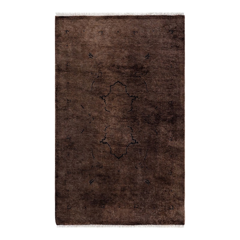 Overton Hand Knotted Wool Vintage Inspired Modern Contemporary Overdyed Brown Area Rug - 3' 1" x 4' 10"