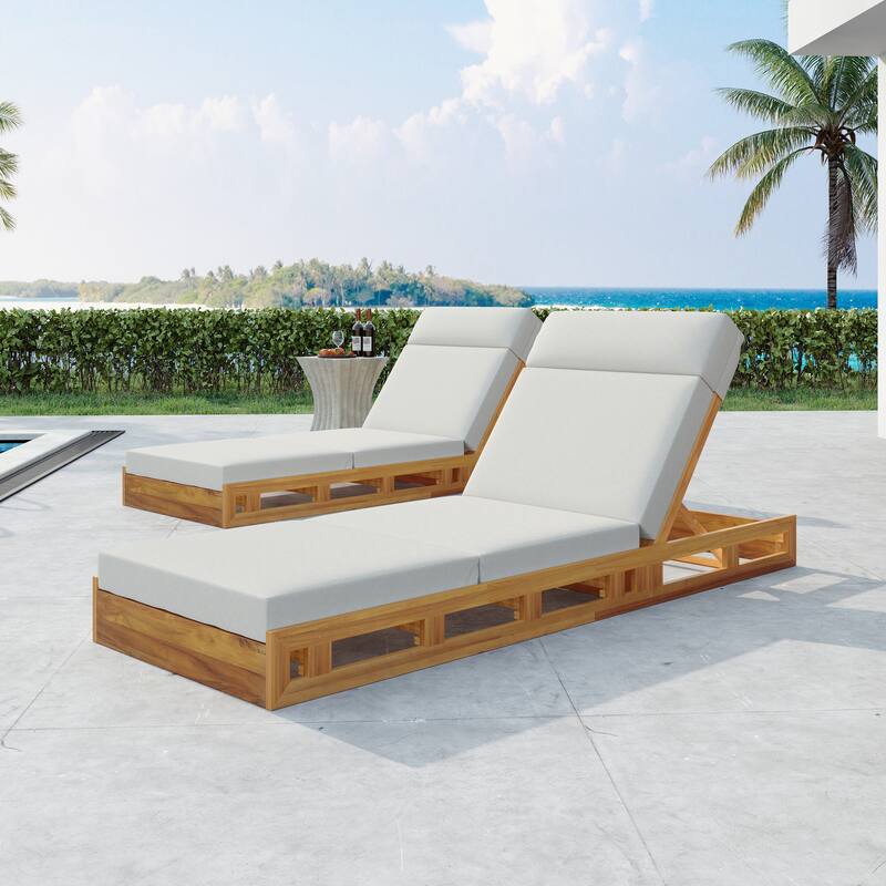 Christopher Knight Home- Cassian Patio Acacia Wood Chaise Lounge Set