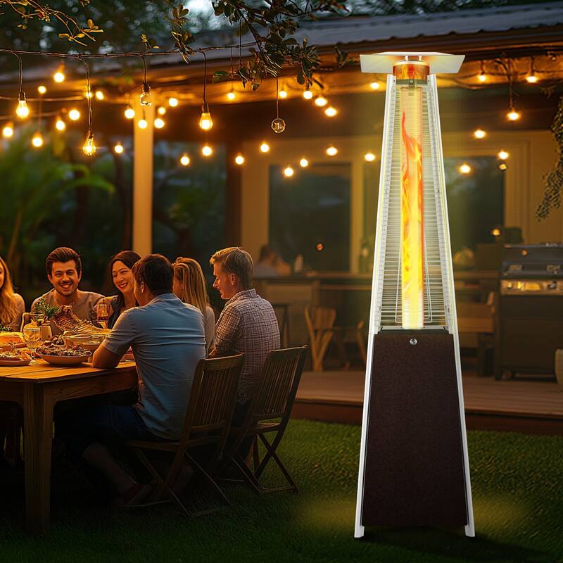 Brown Stainless Steel Propane Patio Heater 48,000 BTU with Pulse Ignition and Wheels - 20.59x22.64x84.25in