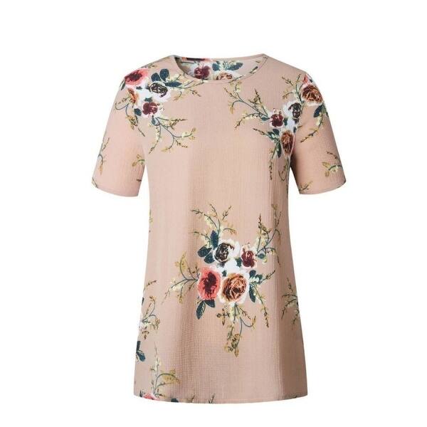 Shop Fashion Women Summer Floral Top Short Sleeve Blouse Casual