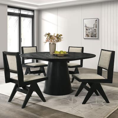 Furniture of America Evrena Modern 5-Piece Black Solid Wood 59-inch Round Dining Set