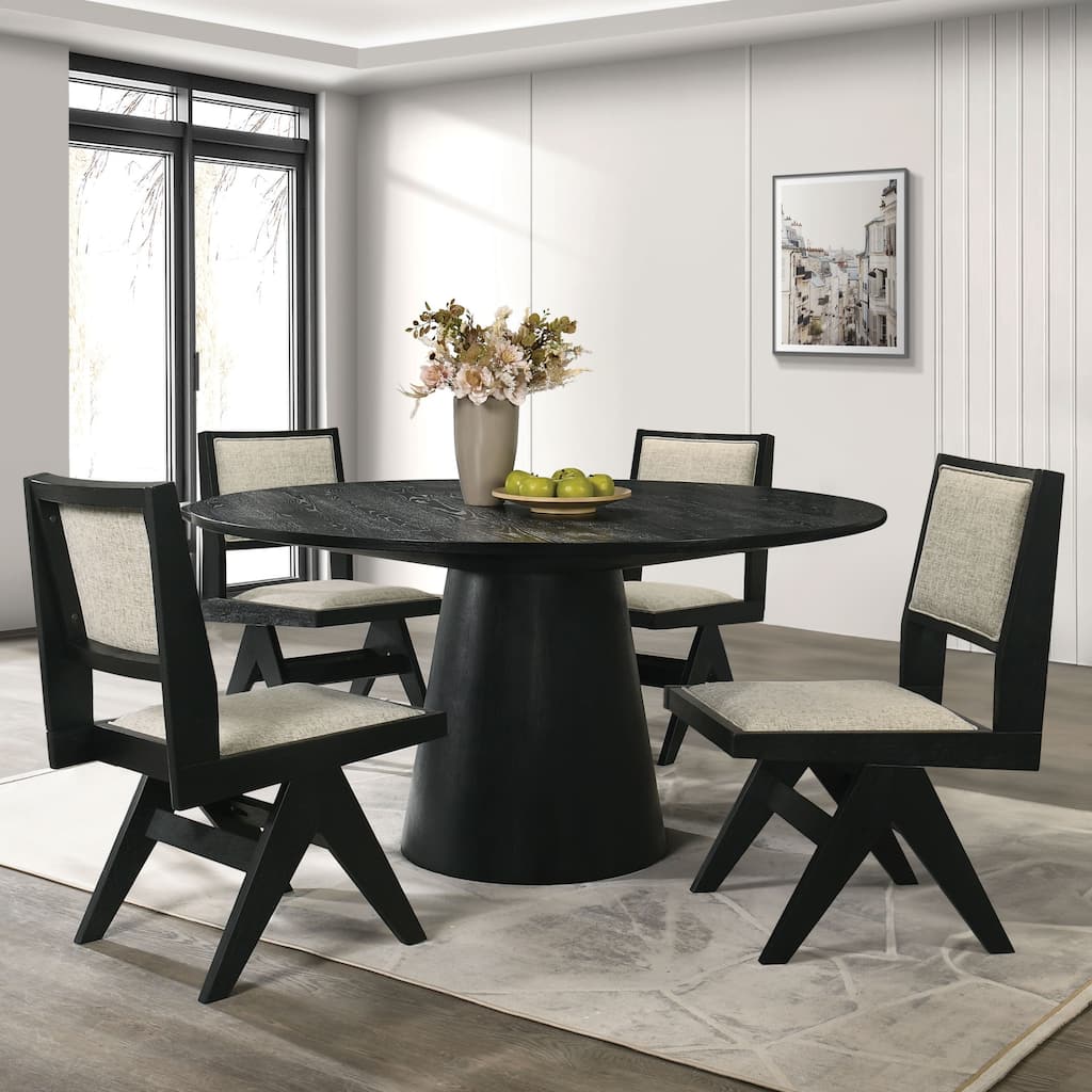 Furniture of America Evrena Modern 5-Piece Black Solid Wood 59-inch Round Dining Set
