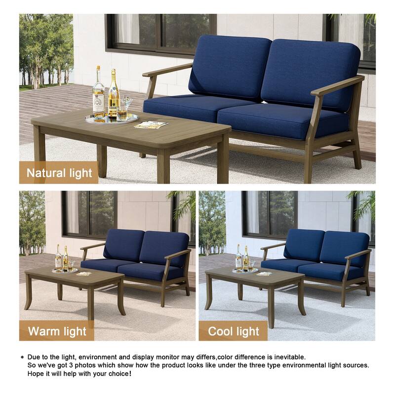 Teak Outdoor Patio Loveseat and Coffee Table Set (2-Piece)