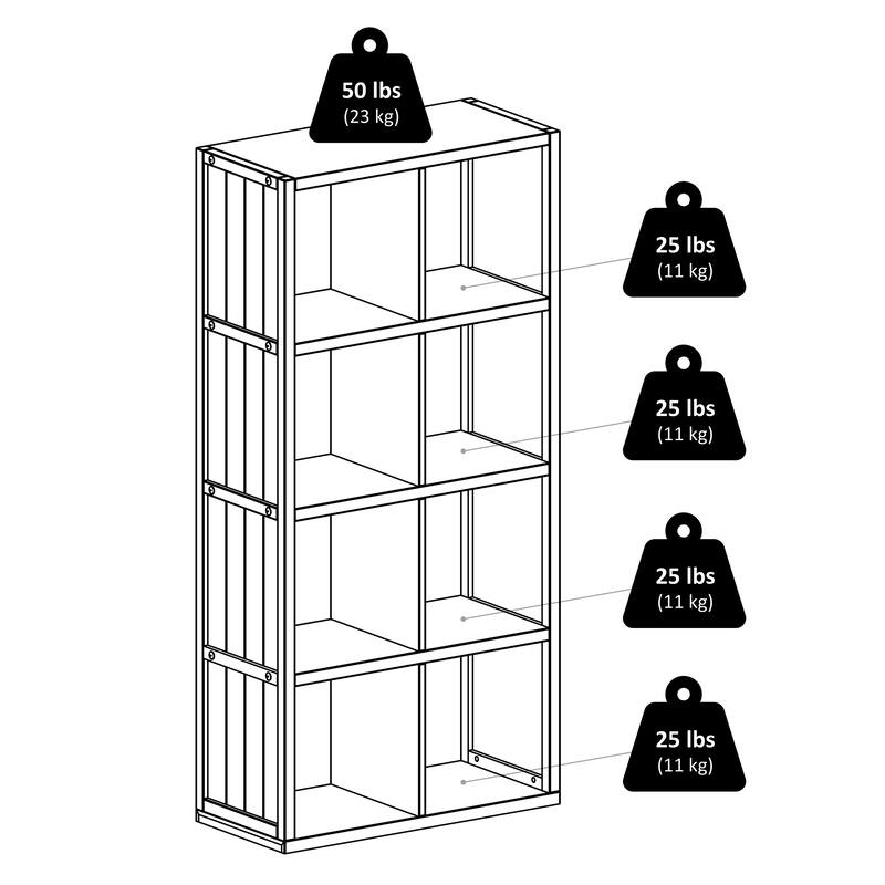 Timothy 9-Pc 4x2 Storage Shelf with 8 Foldable Fabric Baskets, Black and Chocolate - 25.63 x 11.81 x 53.11 inches