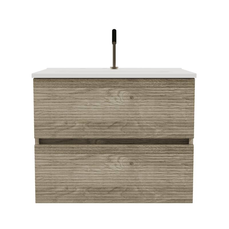 35" Modern Bathroom Vanity with Silent Soft-Closing Drawers, Eco-Friendly Natural Oak Finish