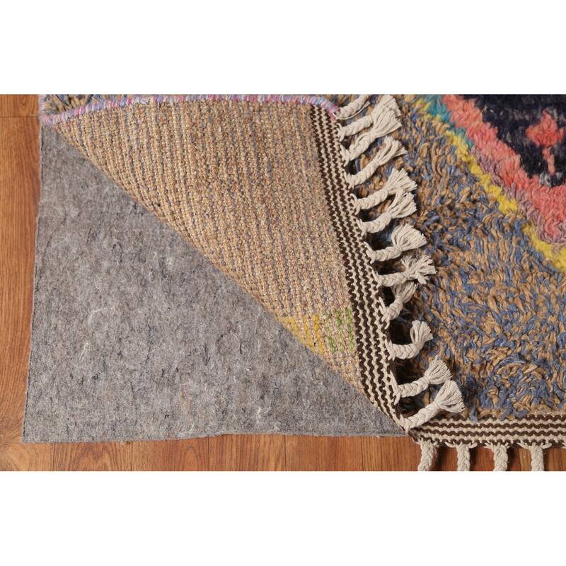 Brown & Blue Moroccan Abstract Area Rug Handmade Wool Carpet - 8'10"x 12'9"