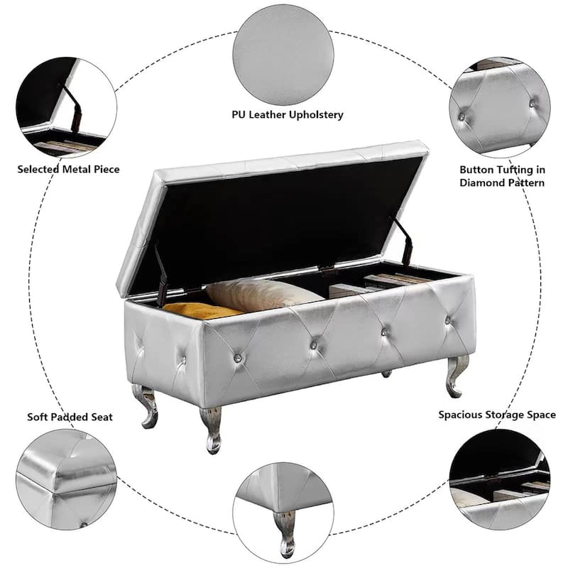 Luxury Storage Ottoman Bench, PU Upholstered Flip Top Ottoman