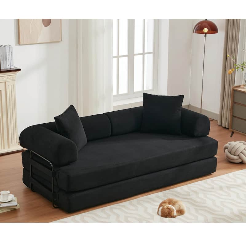 3-Seat L-Shaped Sleeper Sofa Bed with Movable Armrests and Corduroy Fabric