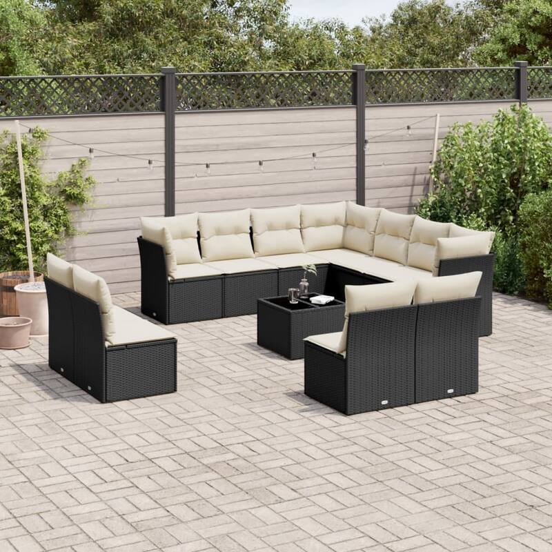 vidaXL Garden Sofa Set Black - Black and cream Large With table