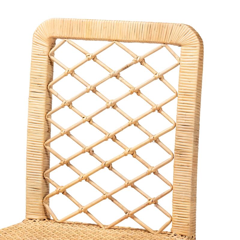 Moscow Modern Bohemian Natural Brown Rattan and Wood Counter Stool
