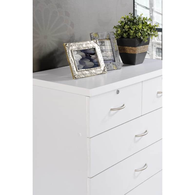 48" White and Silver Rectangular 7-Drawer Chest with Locks