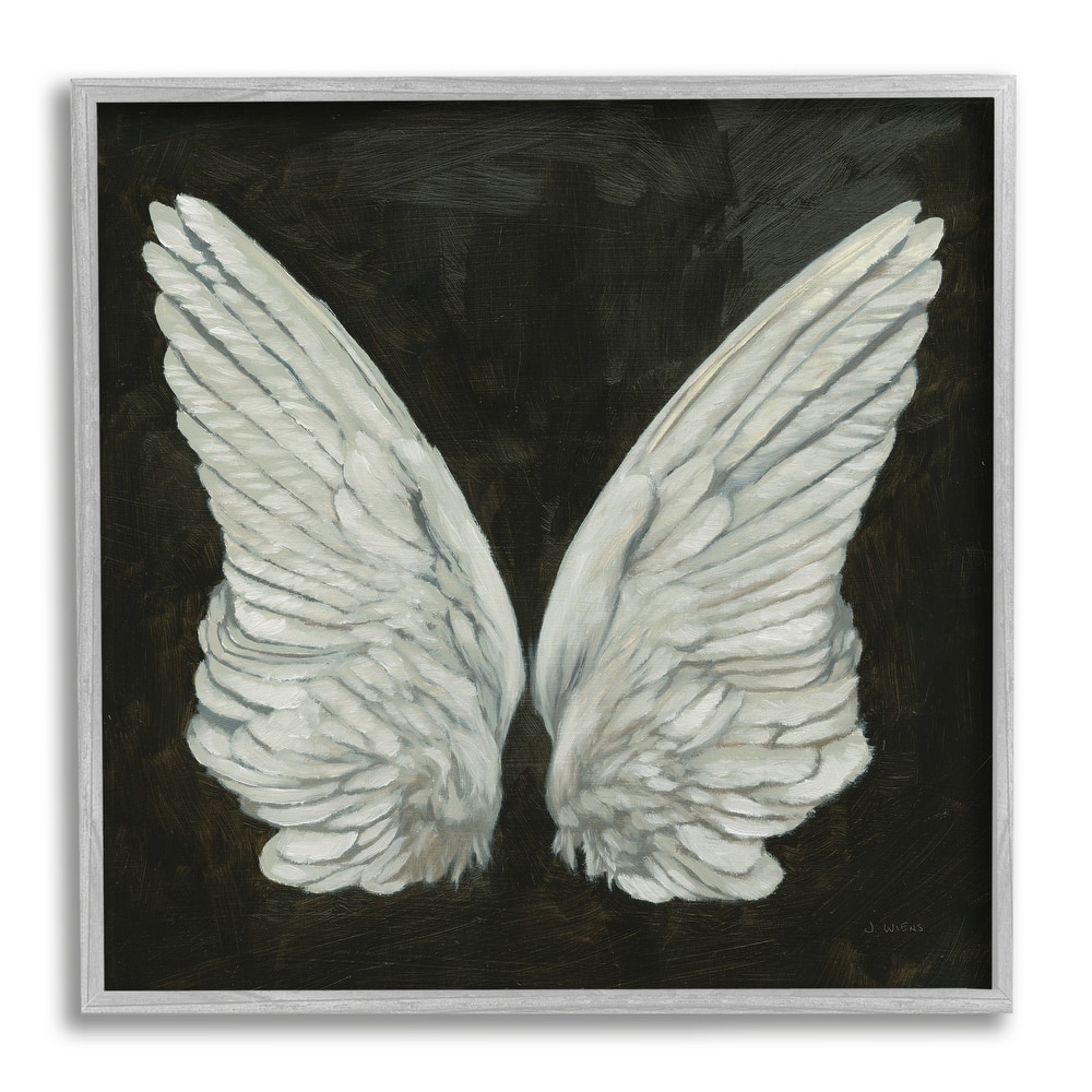 Stupell Off-White Angel Wings White Feathers over Black Framed Wall Art - Grey