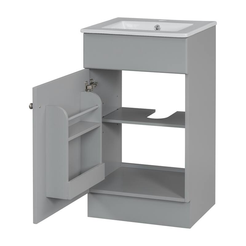Bathroom Vanity with Ceramic Sink, Small Bathroom Sink Cabinet with Storage Rack, Bathroom Cabinet with Adjustable Shelf