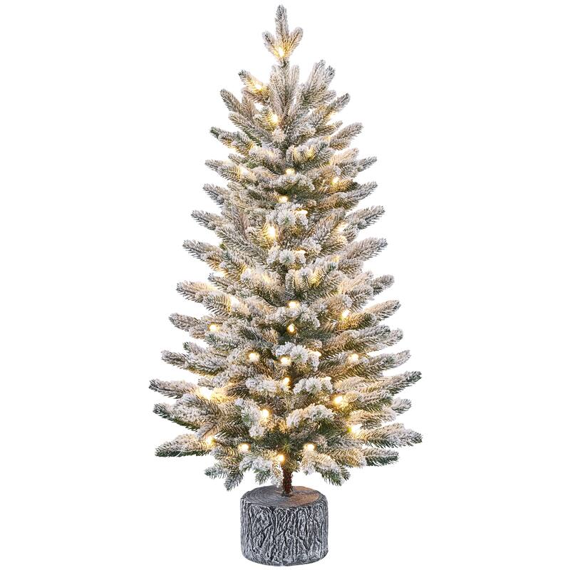 Yaheetech 2ft/3ft Pre-lit Mini Flocked Tabletop Christmas Tree with Warm White LED Lights