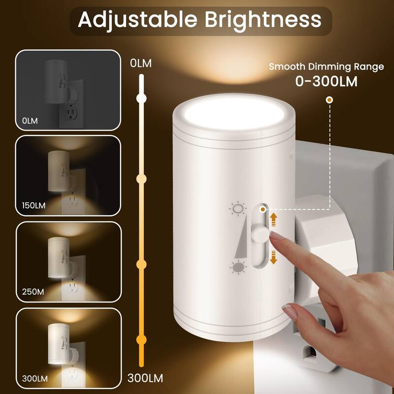 4 Pack LED Night Light w/Auto On/Off & Dimmable 300LM - Multi-Room