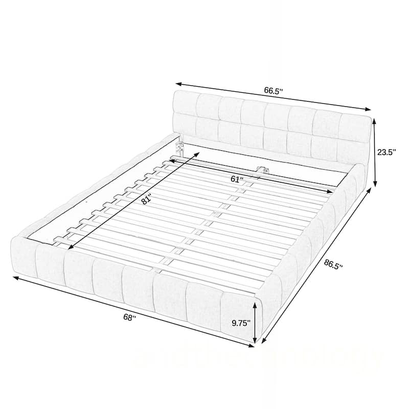 Queen Size Chenille Fabric Bed Frame