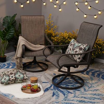 PHI VILLA Patio Swivel Dining Chairs Set of 2 Outdoor Kitchen Garden Metal Chair with Textilene Mesh Fabric