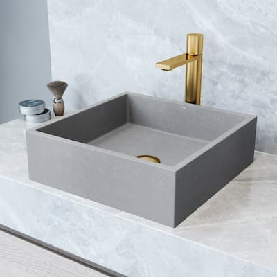VIGO Alhambra 15"L x 15"W Concrete Vessel Sink and Gotham 12"H Faucet Set