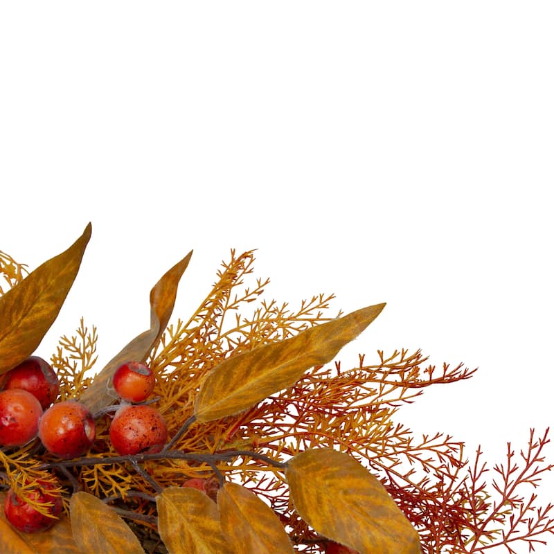 Yellow Orange Berry Leaves Fall Harvest Artificial Wreath 24-Inch