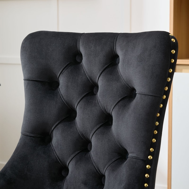 A&A Gray Velvet Tufted Home Office Chair with Golden Metal Base - Adjustable Swivel Desk Chair