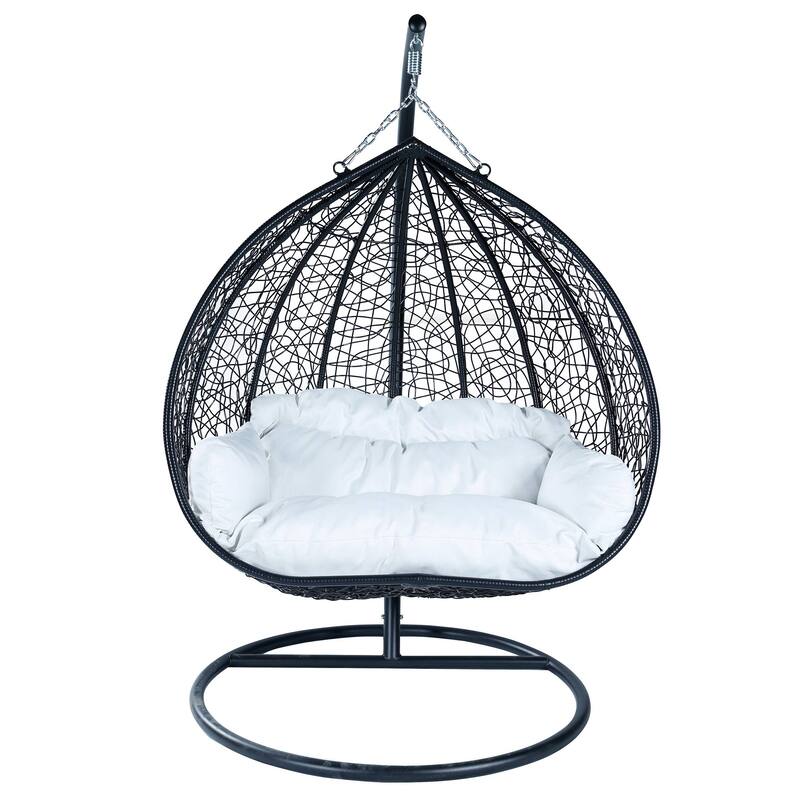 Hanging Swing Chair with Weave Design and Teardrop Shape in Black Frame